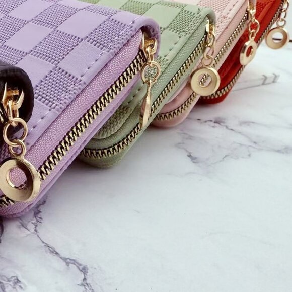 Trendy Vegan Leather Checkered Pattern Zipper Wallet by Zenana - Picture 9 of 16